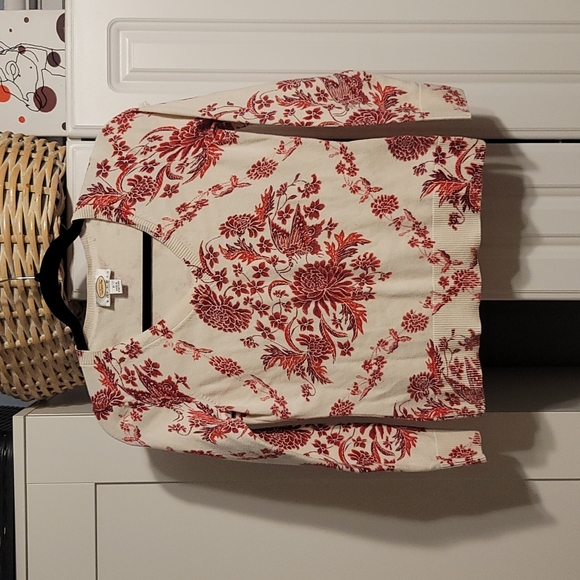 Talbots Sweaters - Talbots Petites Women's Floral Beige/Red Cotton/Silk Sweater Long Sleeves Sz S